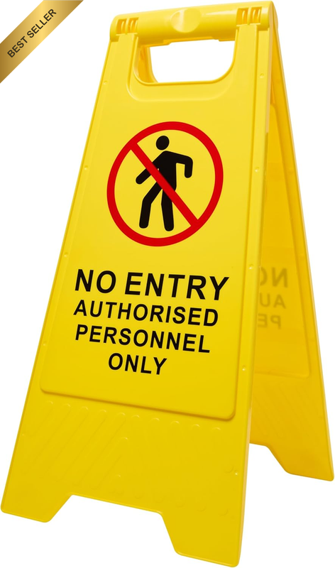 No Entry Sign, Yellow, 300Mm X 620Mm, High Visibility A-Frame, Folds Flat, Durab