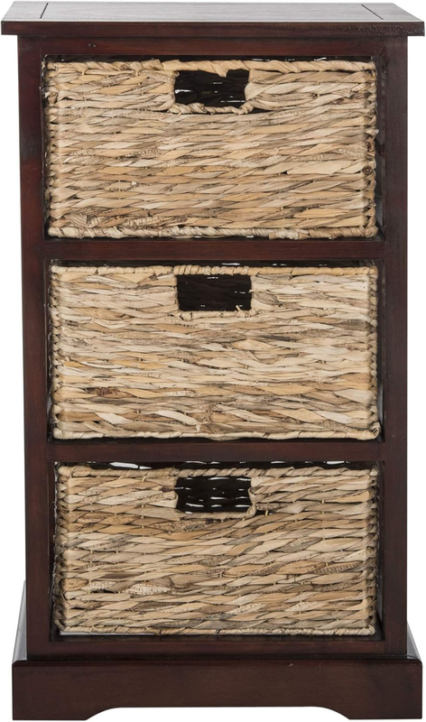 American Homes Collection Halle Distressed Black 3 Wicker Basket Storage Side Table