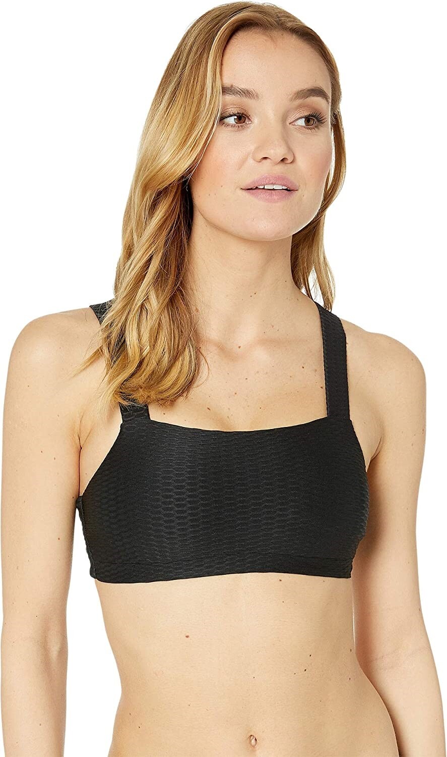 Seafolly 242272 Womens La Luna Crop Bikini Top Swimwear Solid Black Size 10