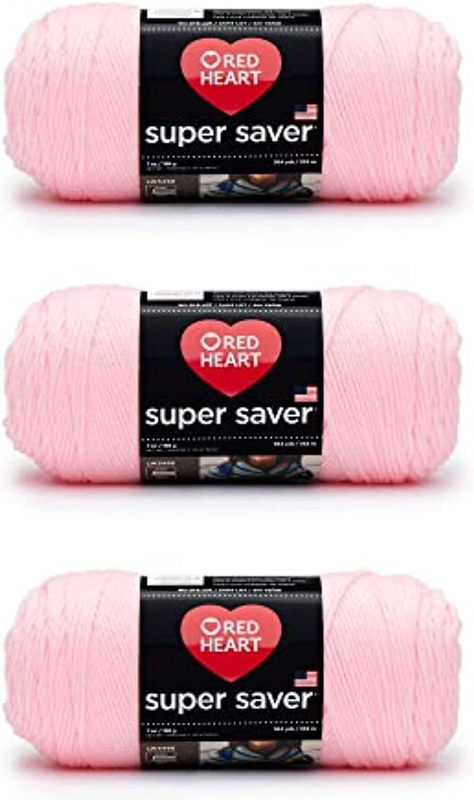 Super Saver Baby Pink Yarn - 3 Pack of 198G/7Oz - Acrylic - 4 Medium (Worsted) -