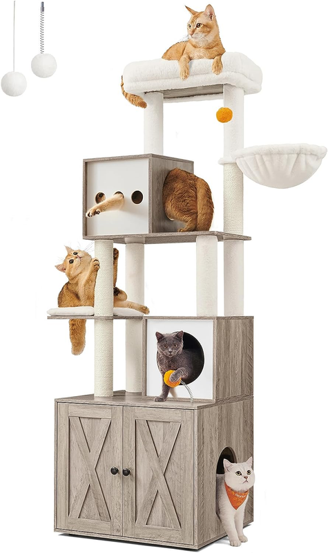 Enclosure, 2-in-1 Modern Cat Tower, 72.8-inch Tall Cat