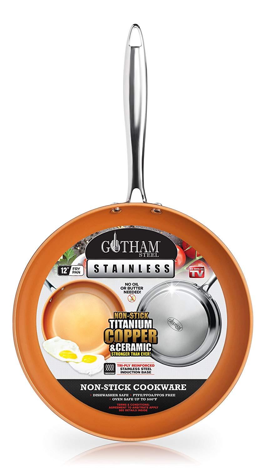 Gotham Steel Stainless Steel Premium 12” Non Stick Frying Pan As Seen
