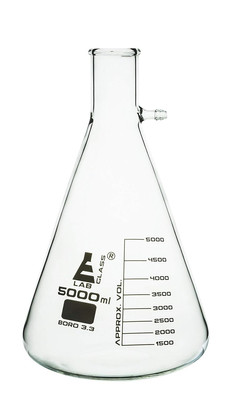 Filtering Flask, 5000mL - Heavy Walled Borosilicate Glass & Integral Barbed Side