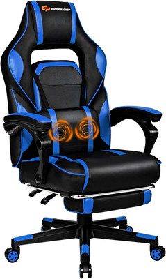 Massage Gaming Chair, Reclining Backrest, Seat Height Adjustment Racing Computer
