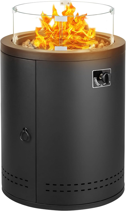 20" Circle Outdoor Fire Pit Table, Propane Fire Pit for 20Lbs Gas Tanks, with La