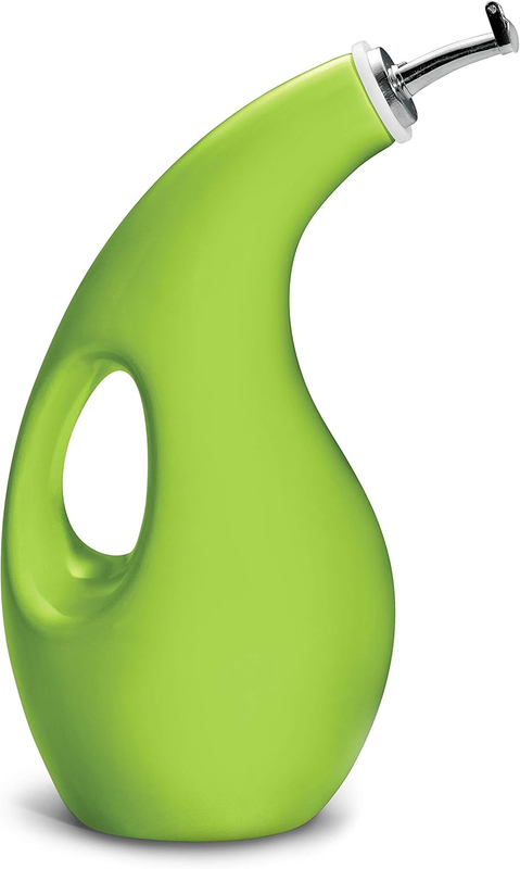 Solid Glaze Ceramics EVOO Olive Oil Bottle Dispenser with Spout - 24 Ounce, Gree