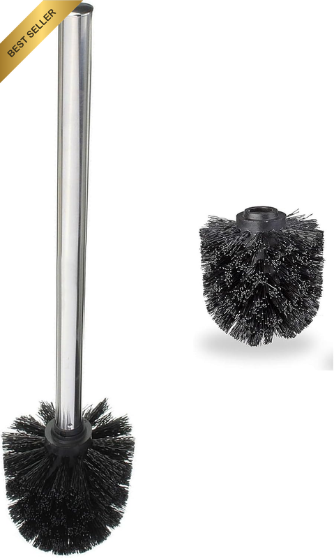 Black Toilet Bowl Brush with Stainless Steel Handle & Replacement Head Durable S