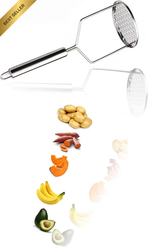 Stainless Steel Potato Masher, Thickened Manual Masher with Ergonomic Non-Slip H