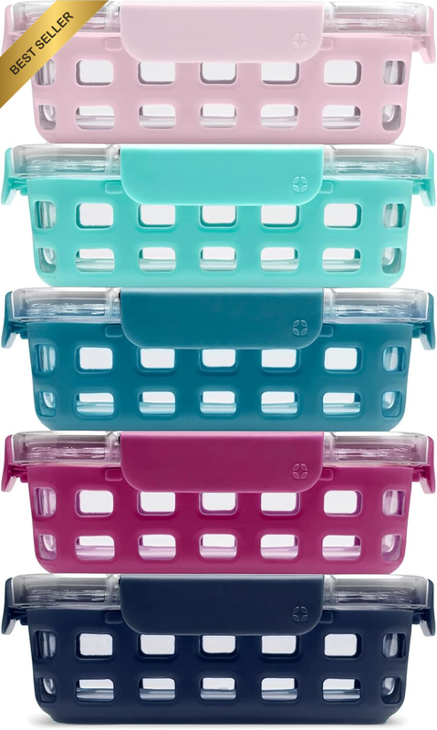Duraglass Glass Food Storage Meal Prep Containers with Silicone Sleeve and Airti