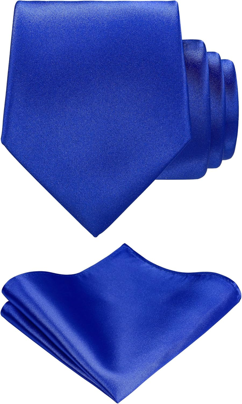 TIE G Solid Satin Woven Dyed Color Formal Black Necktie and Pocket Square Sets i