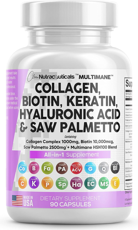 Collagen Pills 1000Mg Biotin 10000Mcg Keratin Saw Palmetto 2500Mg Hyaluronic Aci