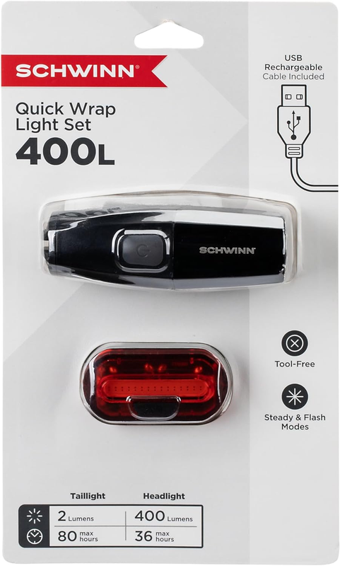 LED Bike Lights Set, USB Rechargeable Front Headlight and Battery-Operated Rear/