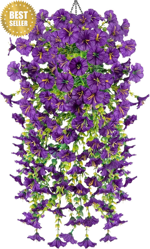 4 Pcs Fake Petunias Hanging Plants Artificial Flowers for Outdoors, Large Bushy