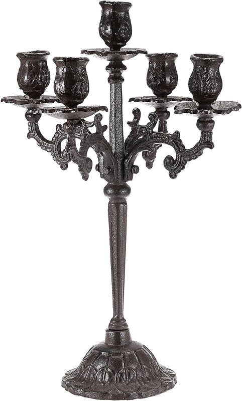5 Arms Cast Iron Candlestick Holder Vintage Taper Candle Holder Large Candelabra