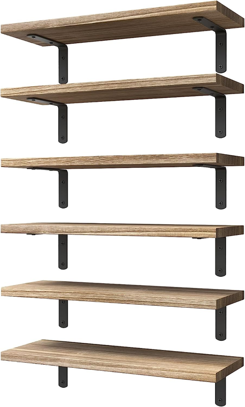 Wood Floating Shelves Set of 6 for Wall Decor -Rustic Brown
