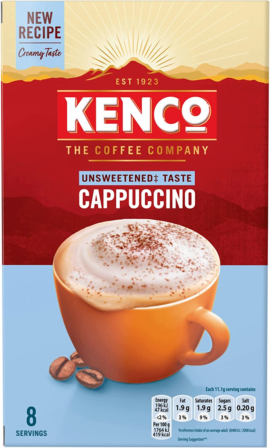 New Kenco Cappuccino Unsweetened Instant Coffee Sachets x8 Pack of 5, Total 40