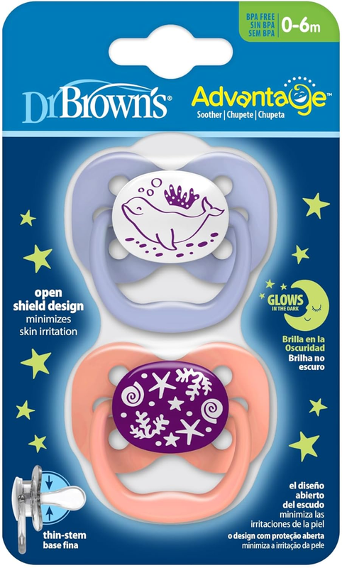 Dr Browns Baby Soother Glow Silicone Dummy Pink 0-6 Months Twin Pack Night