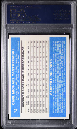 1982 Donruss #74 Carl Yastrzemski, PSA 10 Gem Mint HOF Red Sox ~ FREE SHIPPING