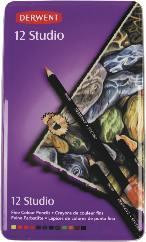 Derwent Studio Colored Pencils, 3.4Mm Core, Metal Tin, 12 Count (32196)