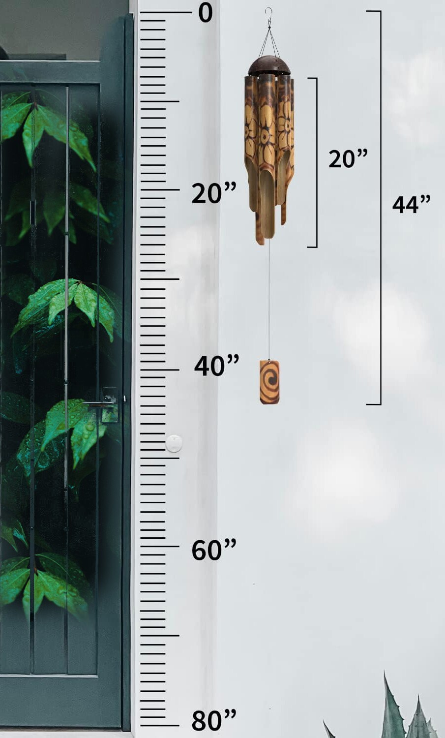 Half Coconut Bamboo  Wind Chimew/ Burned Design Tiki Bar Tropical - Eco Friendly