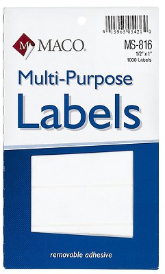 MACO White Rectangular Multi-Purpose Labels, 1/2 x 1 Inches, MS-816 18pks
