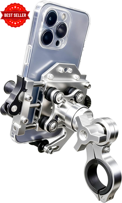 Motorcycle Phone Mount with Vibration Dampener, Aluminum Alloy Bike Phone Holder