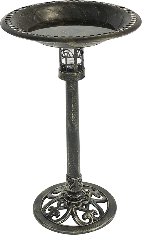 Sun-Ray 811010 Beacon Point Solar Lighted Bird Bath - Brushed Bronze