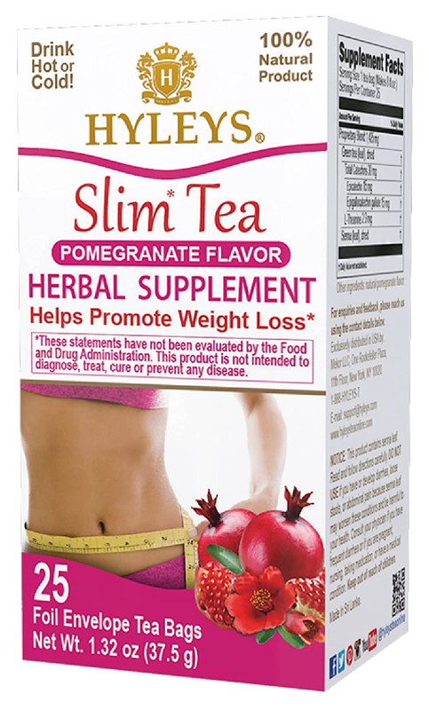 Hyleys Slim Tea Pomegranate Weight Loss Herbal Supplement Cleanse & Detox, 25ct