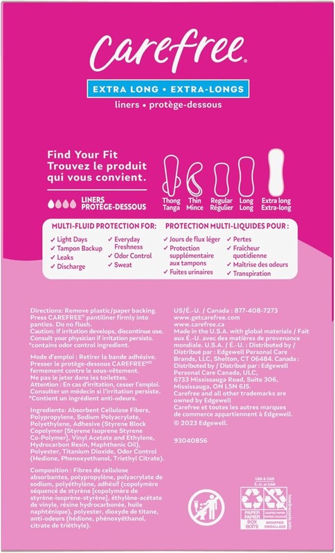 Carefree Acti-Fresh Pantiliners Extra Long Flat Unscented 100 Count Pack of 1