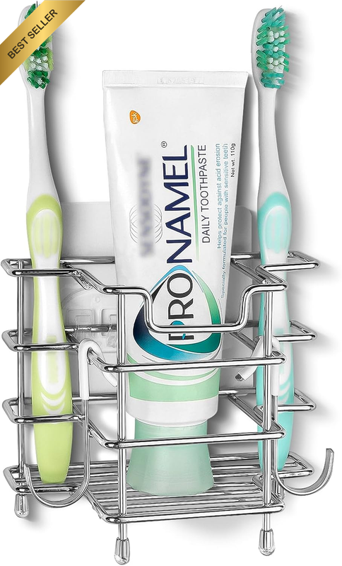 Self Adhesive Toothbrush Holder for Shower, Stainless Steel Toothpaste Organizer