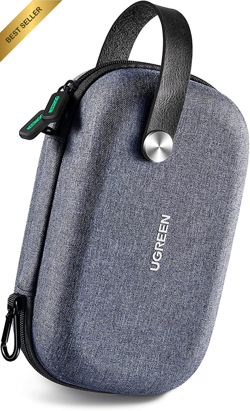 Small Gray Electronic Organizer Bag, Double Layer, Zipper, Snap Hook