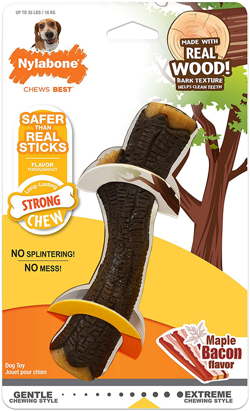 Nylabone Real Wood Stick Strong Chew Toy Maple Bacon Flavor 