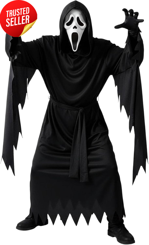 Halloween Ghostface Costume Robe Mask Gloves Hood Adult Men Horror