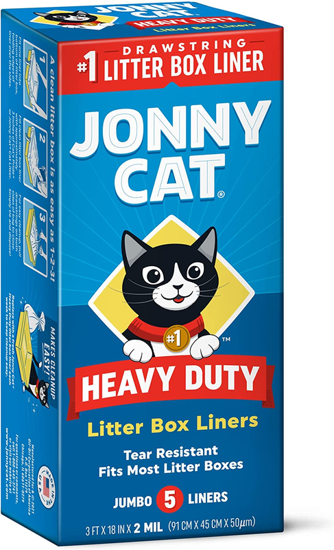 JONNY CAT Heavy Duty Jumbo Tear-Resistant Litter Box Liners, 5 Count