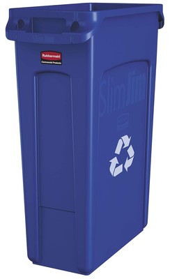 23 Gal Rectangular Recycling Bin W/ Venting Channels Plastic Blue Recycling New