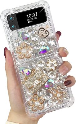 Women Girly Sparkly Flip Luxury Bling Full Diamonds Hard Phone Cover Case