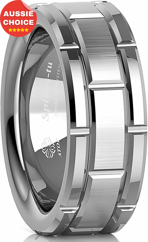 ATOP Men's 8mm Polished Silver Tungsten Ring Brick Pattern Wedding Band