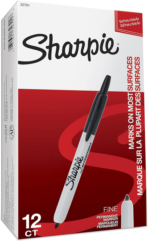 Retractable Permanent Markers, Fine Point, Black, 12 Count