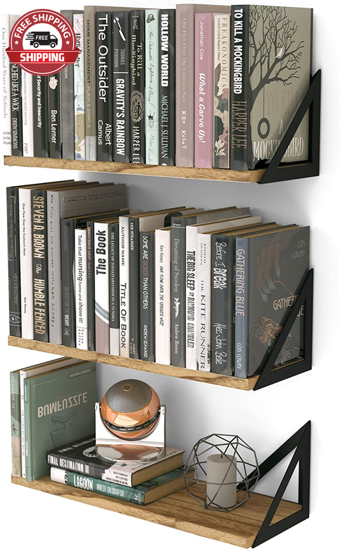 Minori Floating Shelves Set of 3, Small Bookshelf Unit for Living Room, Office,