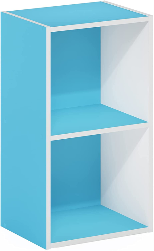 Luder Bookcase / Book / Storage, 2-Tier Cube, Light Blue/White