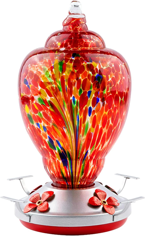 WOSIBO Large 32oz Hand Blown Glass Hummingbird Feeder