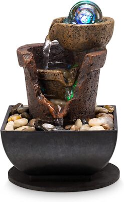 Fuente de Agua de Mesa Interior Cascada Relajante Luces LED para Hogar y Oficina