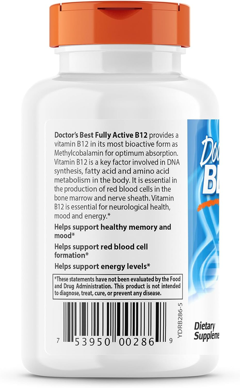 Doctor'S Best Fully Active B12 1500 Mcg, Non-Gmo, Vegan, Gluten Free, Supports H