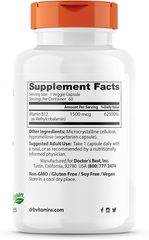 Doctor'S Best Fully Active B12 1500 Mcg, Non-Gmo, Vegan, Gluten Free, Supports H