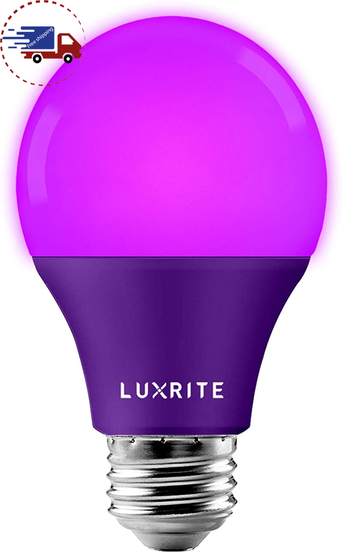 Luxrite A19 LED Purple Light Bulbs, 60W Equivalent, Non-Dimmable, UL Listed, E26