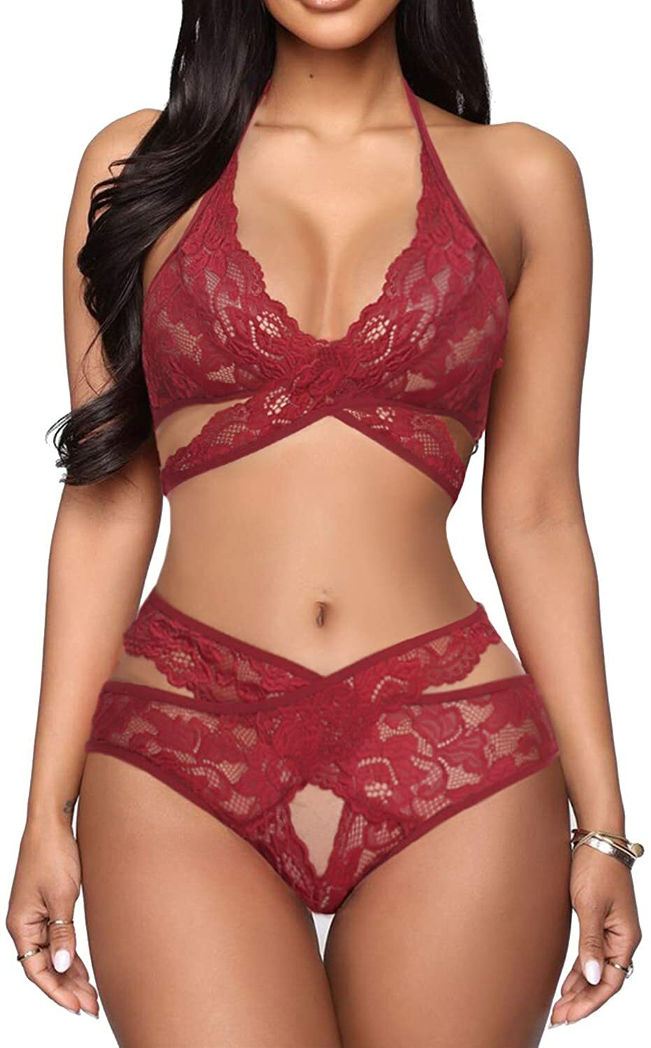 Women‘s Sexy Lingerie Set Two Piece Lace Bra and Panty Set Babydoll Sleepwear US