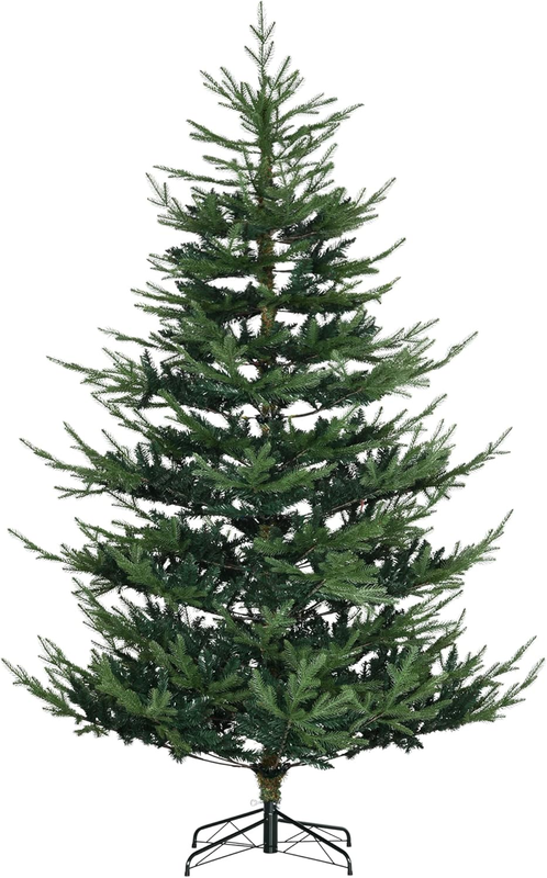 7.5 Foot Artificial Christmas Tree, Pine Hinged Xmas Tree with 1218 Realistic Branches, Steel Base, Auto Open, Green