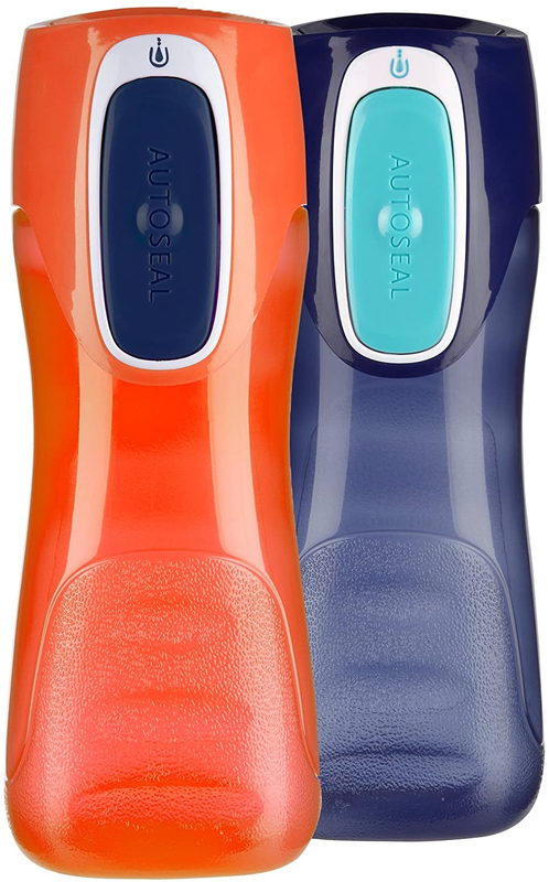 Contigo Autoseal Trekker Kids Water Bottles, 14 Oz, Navy & Nectarine, 2-Pack