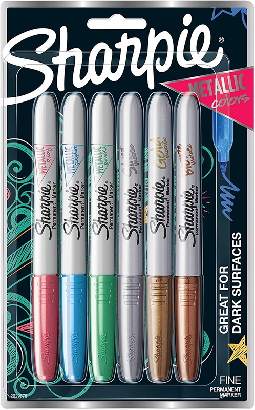 Metallic Permanent Markers, Fine Point, Assorted Colors, 6 Count