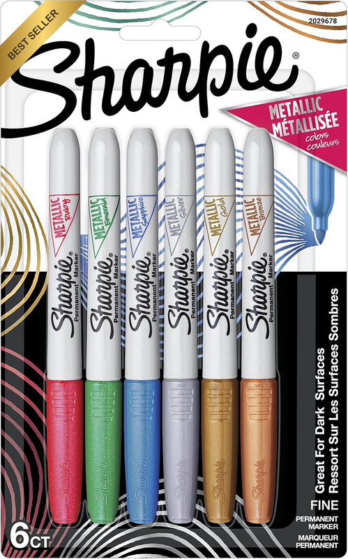 Sharpie Metallic Permanent Markers, Fine Point, Assorted Colours, 6 Count